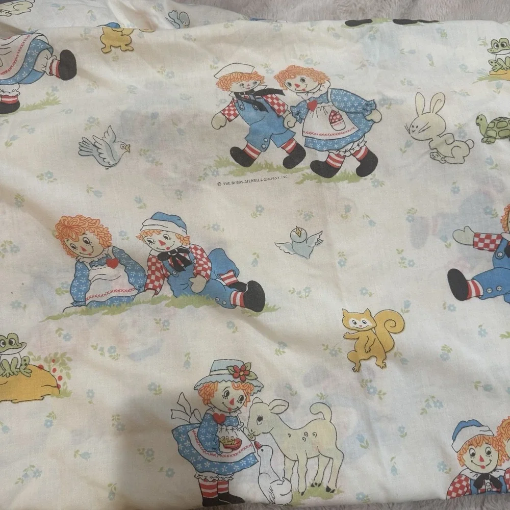 Vintage Raggedy Ann And Andy Flat Fitted Set Sheet Twin Retro  Clean